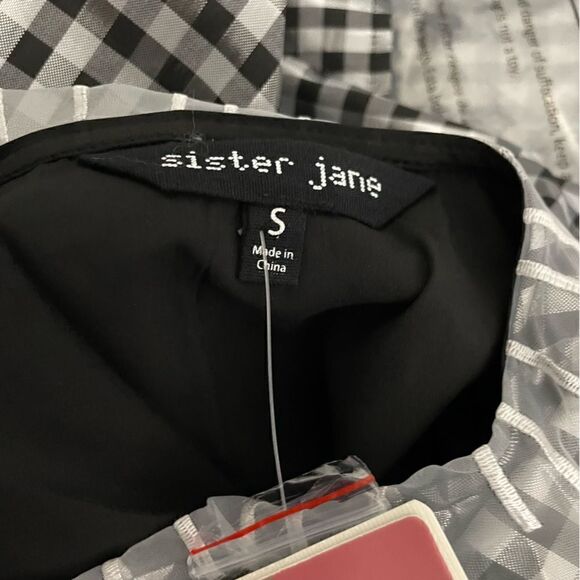 Sister Jane Glint Check Smock Dress in Black and Silver with Collar Detail - Picture 9 of 12